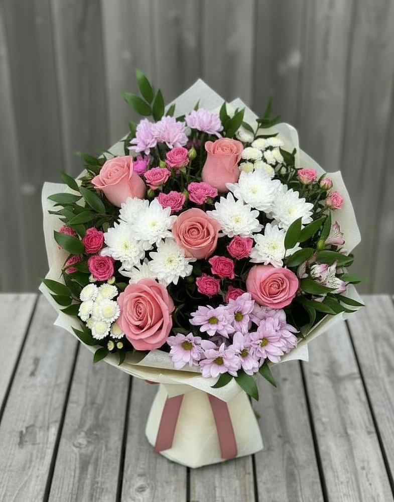 Букет цветов из: Альстромерии, Гвоздики, Розы и Хризантемы в Терновском