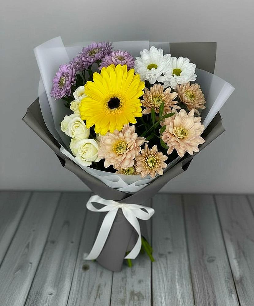 Букет цветов из: Розы, Герберы и Хризантемы в Терновском