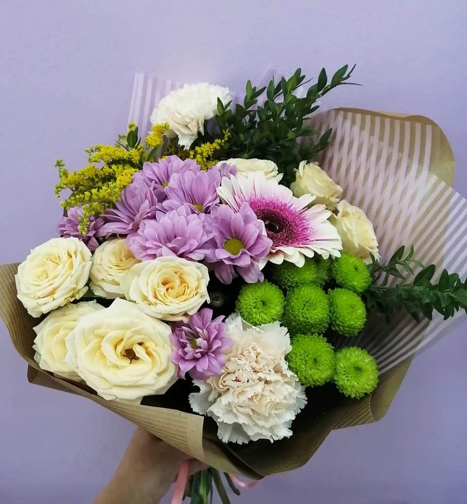 Букет цветов из: Хризантемы, Розы, Гвоздики и Герберы в Терновском