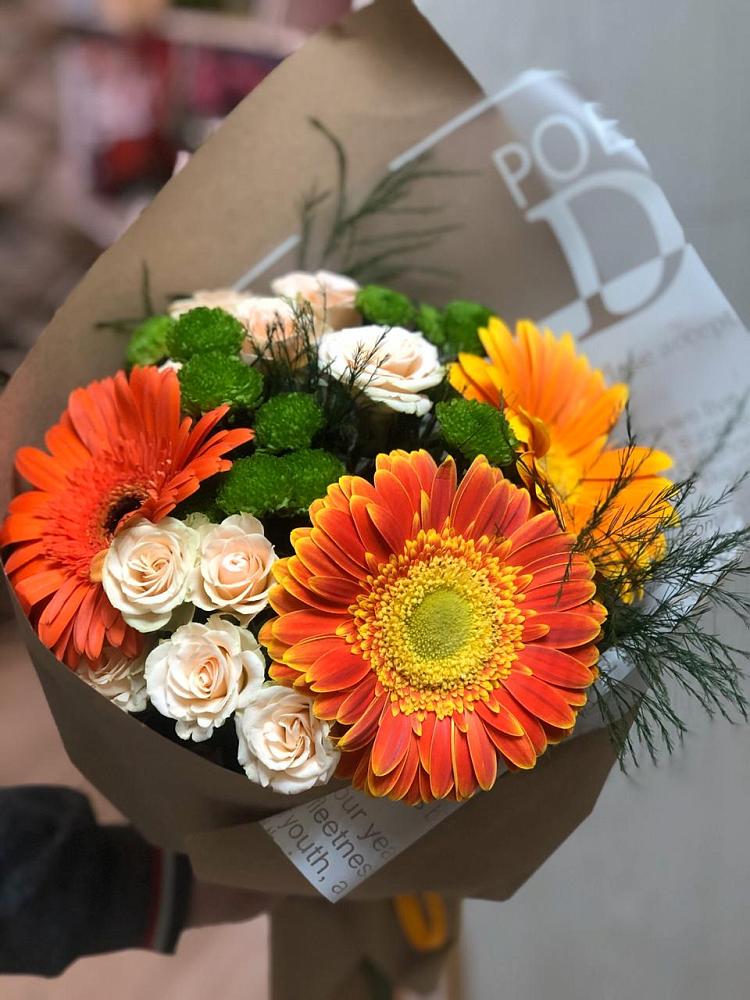 Букет цветов из: Герберы, Хризантемы и Розы в Терновском